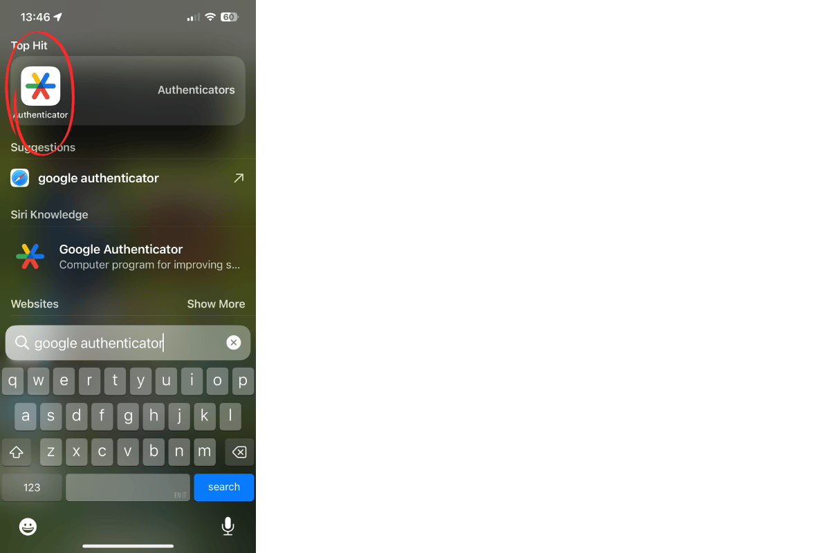 Google Authenticator app on a smartphone
