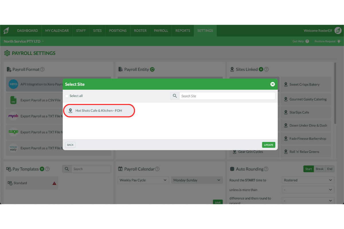 List of sites to select from