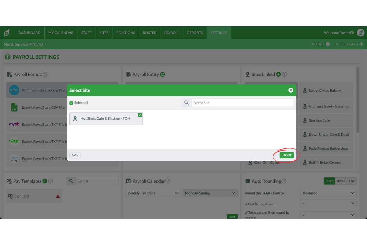 Save button to confirm selection