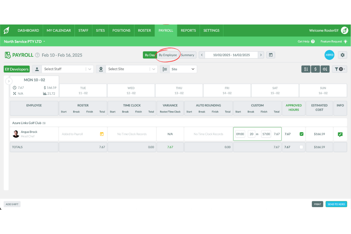 View by employee option