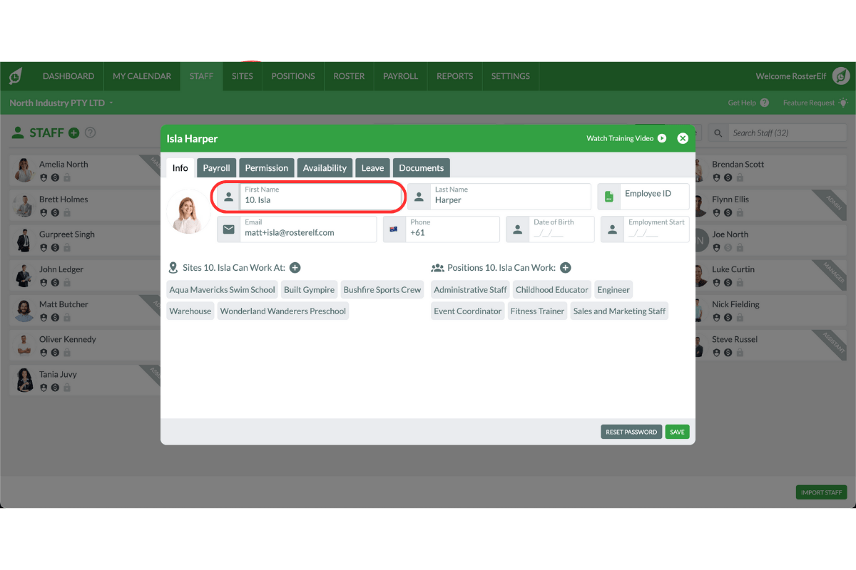 Renaming staff with number prefix