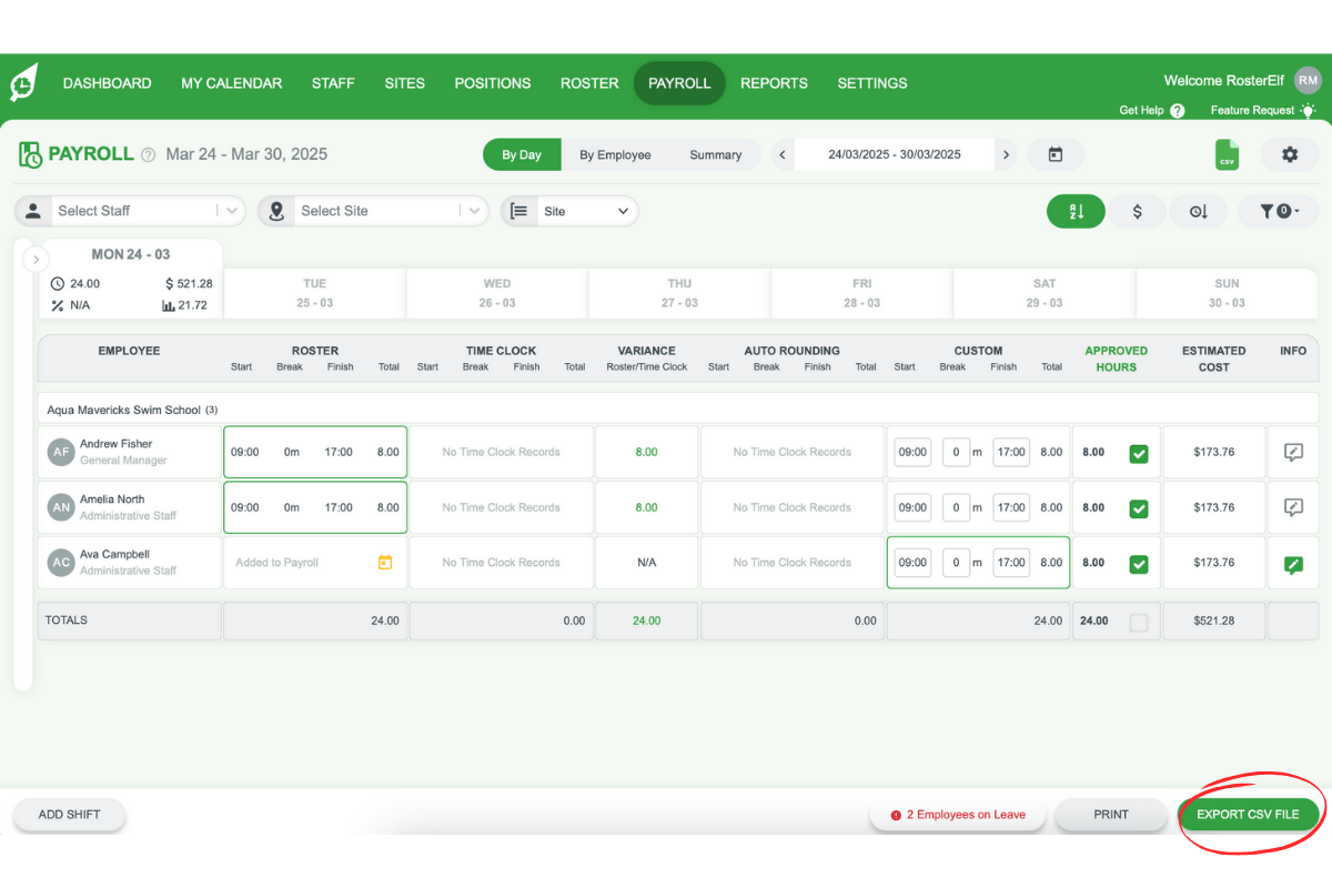 Screenshot highlighting the Export CSV File option