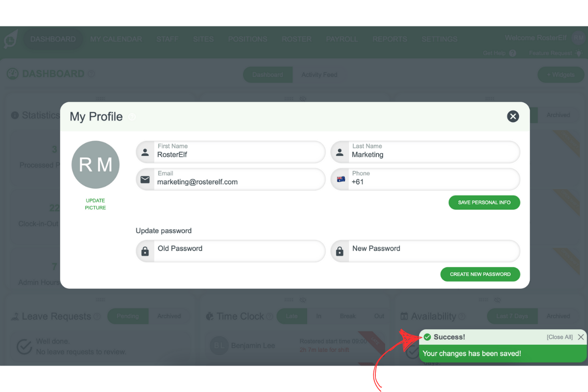 Screenshot showing a confirmation message indicating successful updates