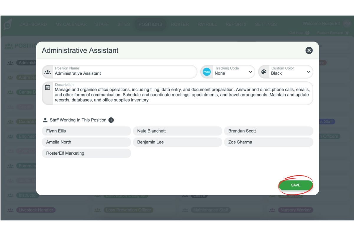 Screenshot indicating the 'Save' button for finalizing the new position