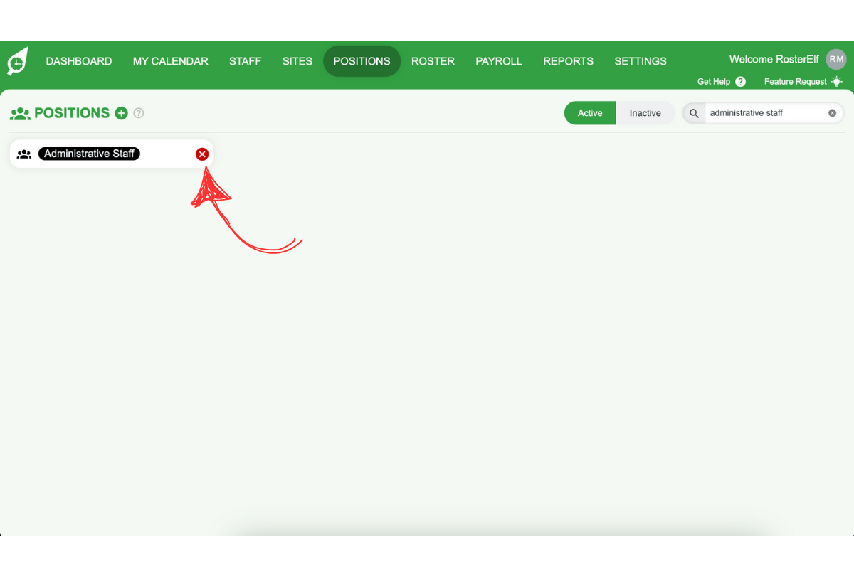 Screenshot of the X button for deleting the selected position