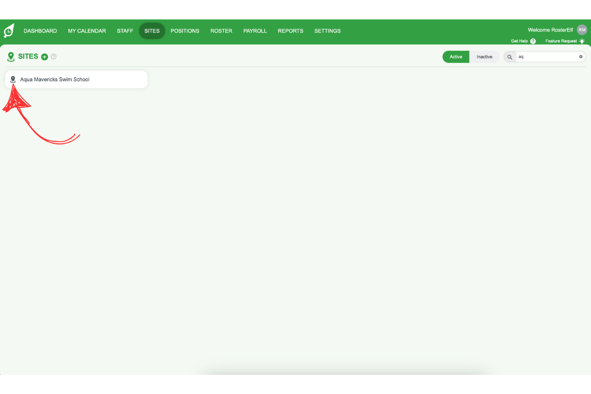 List of existing sites with one highlighted for editing