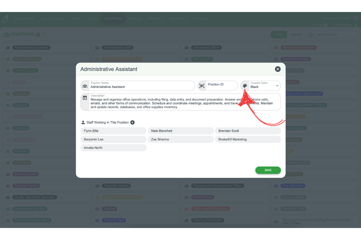 Custom colour dropdown in position settings