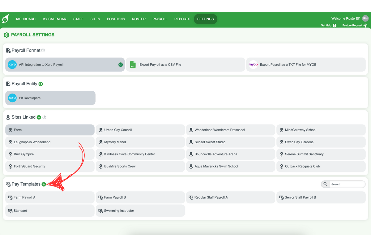 Add new pay template in RosterElf
