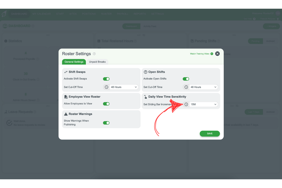 RosterElf - Daily View Time Sensitivity slider