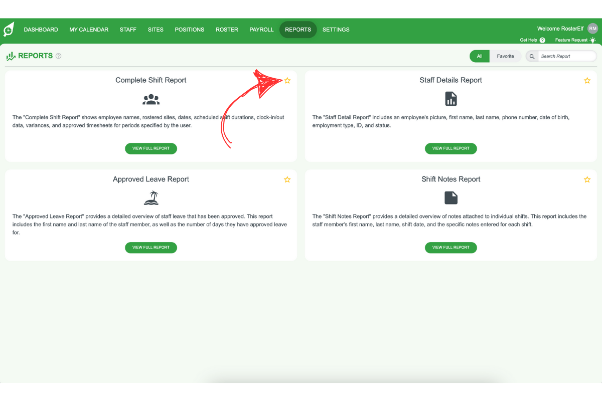 RosterElf - removing a report from favourites