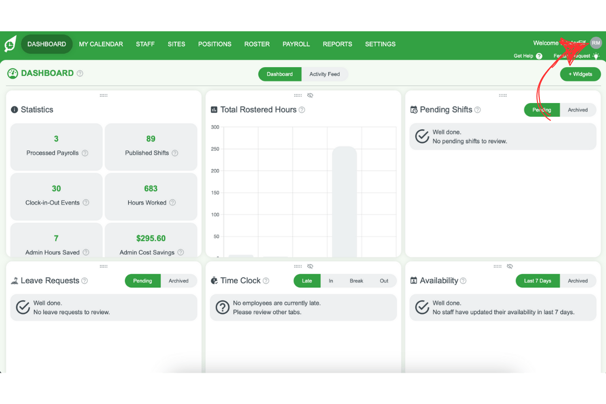 Screenshot indicating the user avatar in the top right corner