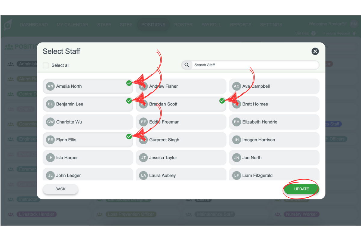 Screenshot showing the 'Update' button