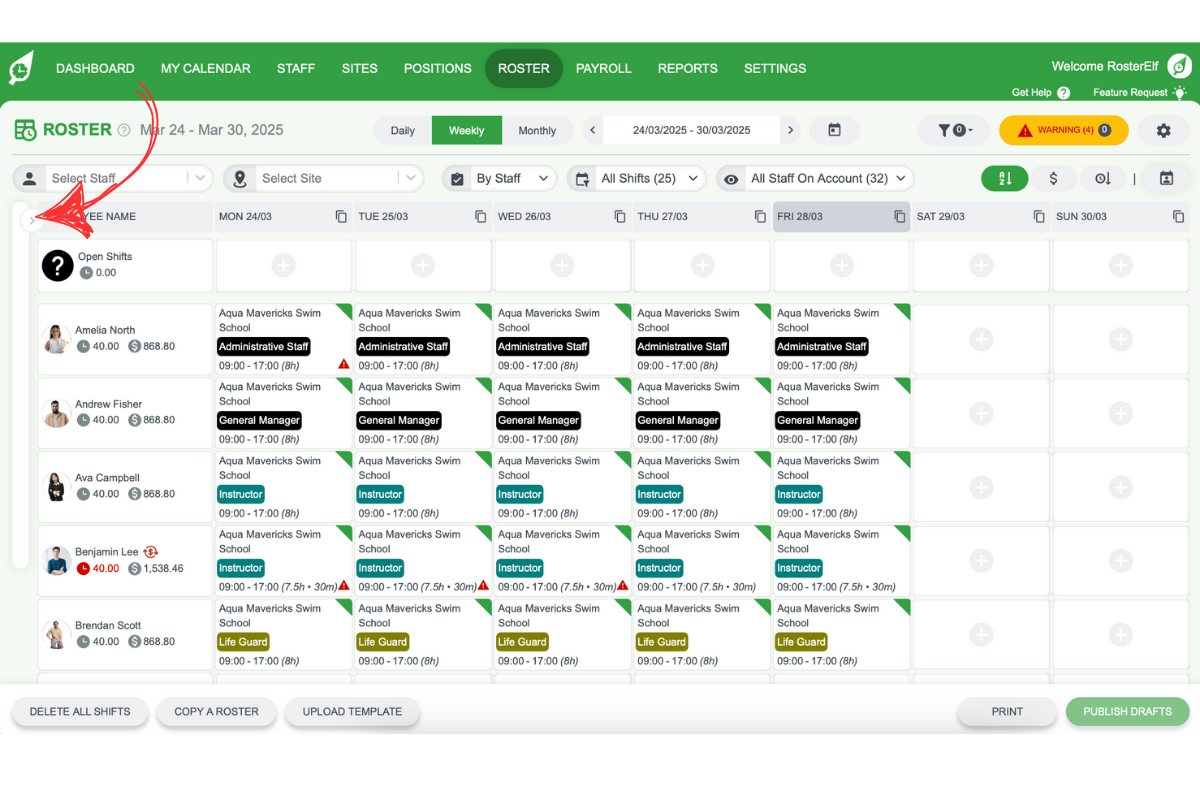 Expanding the Financial Summary in RosterElf