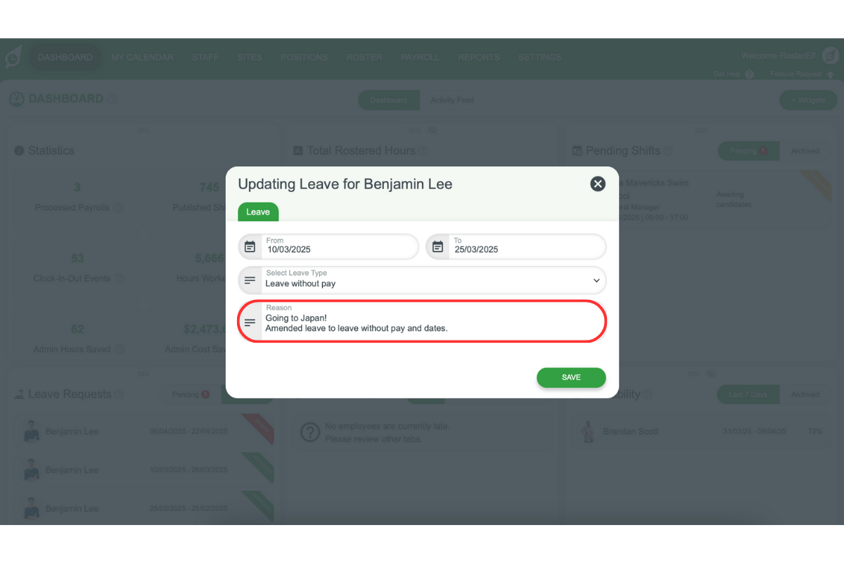 Screenshot showing a text field for adding or amending comments