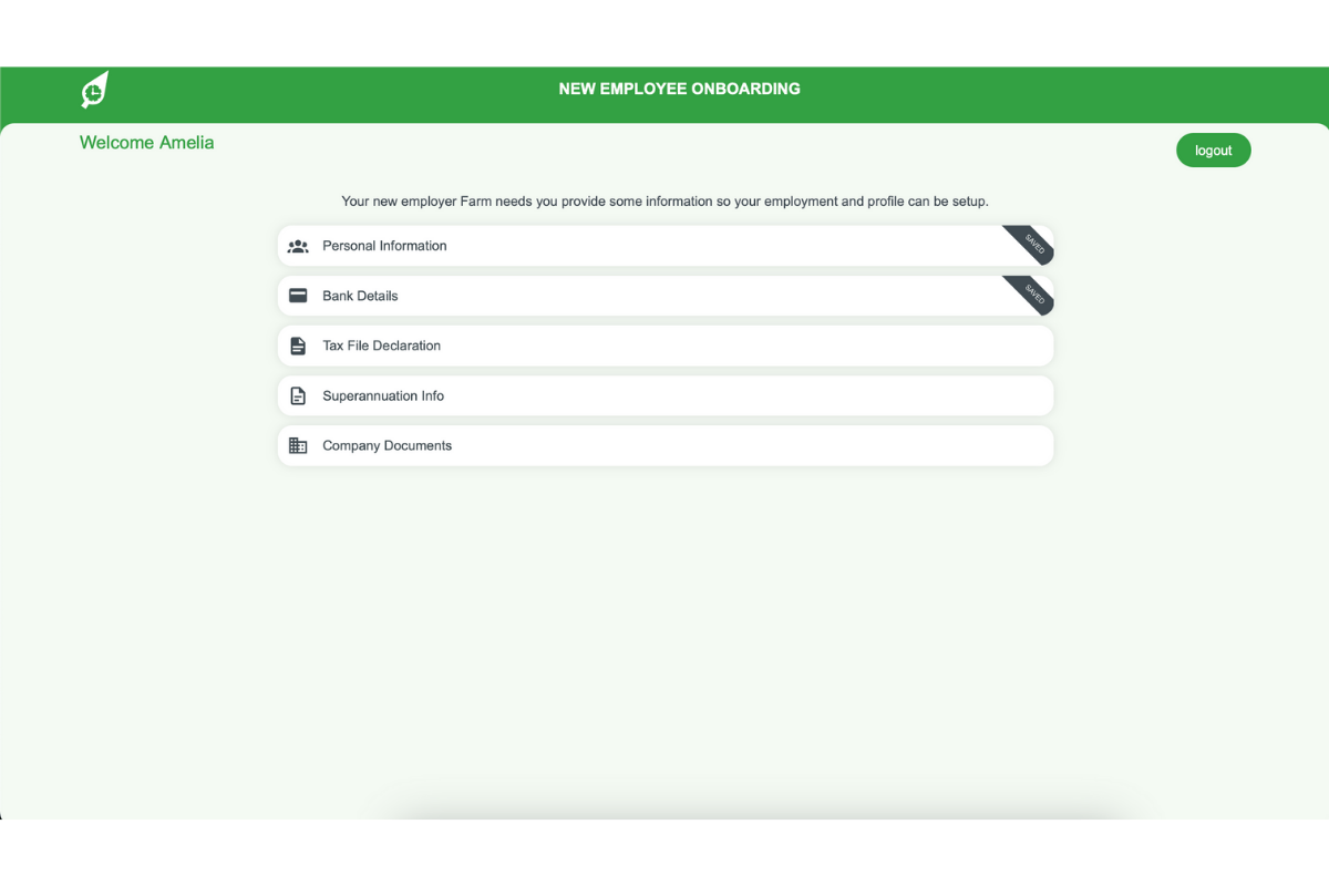 Screenshot of the onboarding form's menu options
