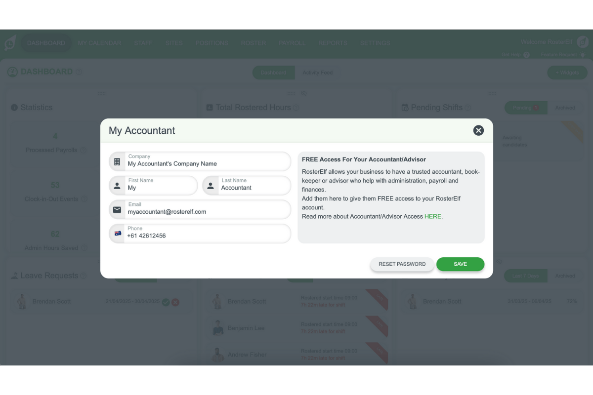 Screenshot of the Add Accountant form fields