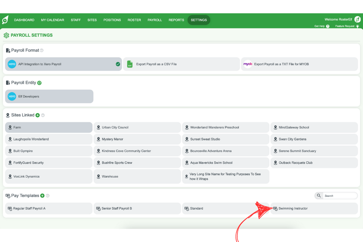 Screenshot showing the final list of Pay Templates in RosterElf