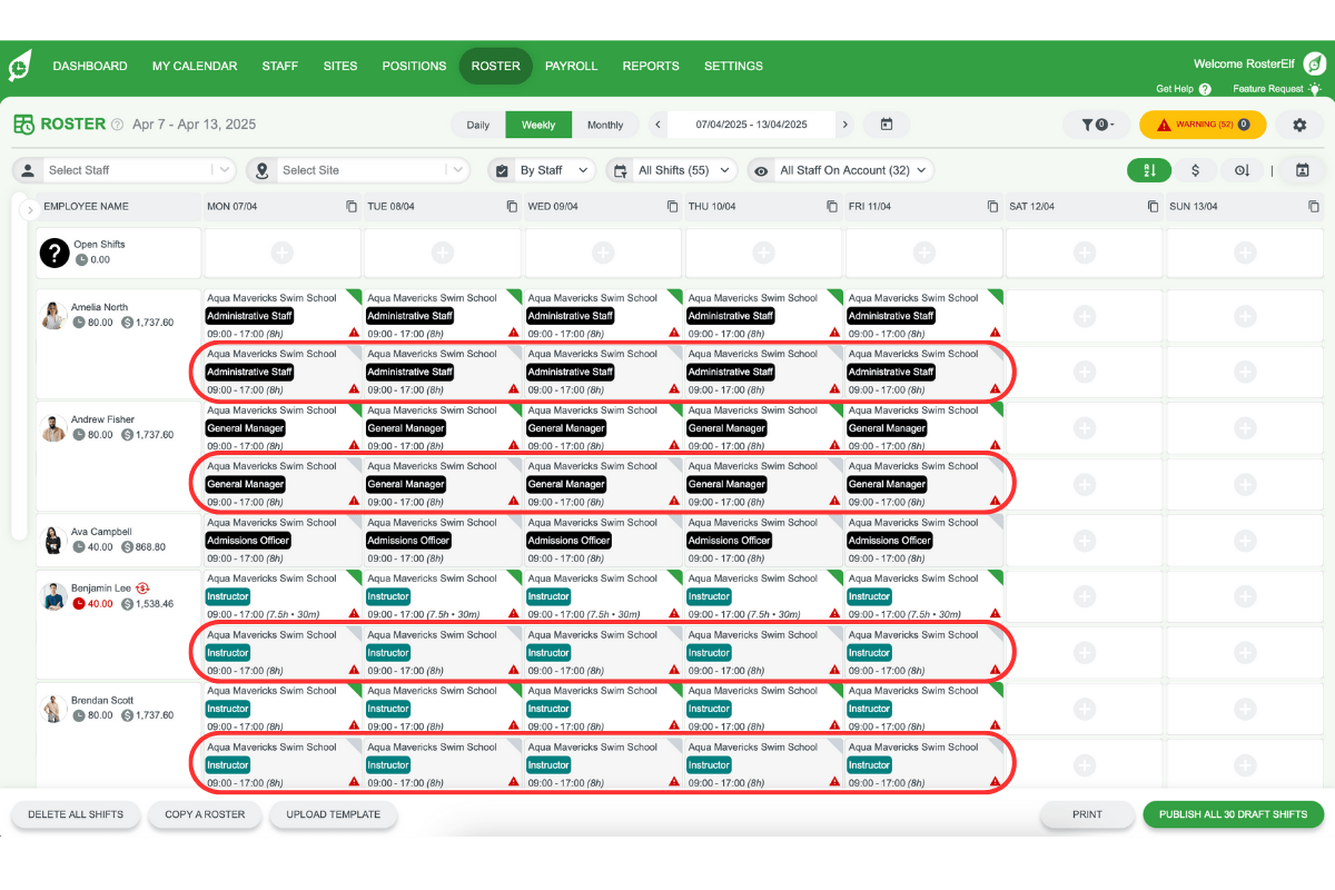 Preparing a new roster with draft shifts
