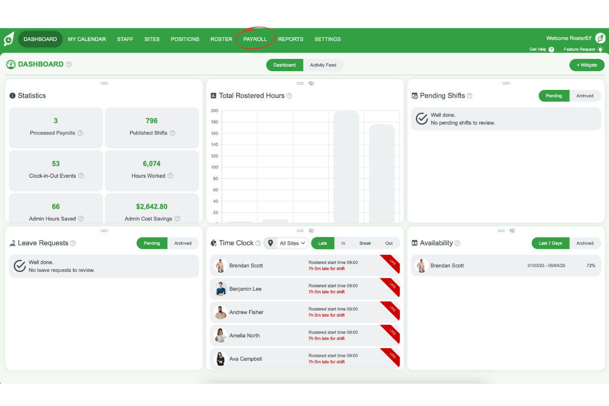 Payroll tab in the main menu