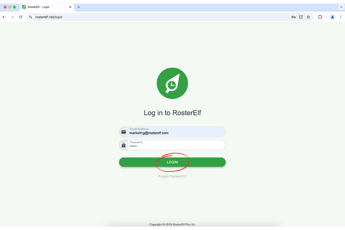 Logging in to RosterElf with user credentials