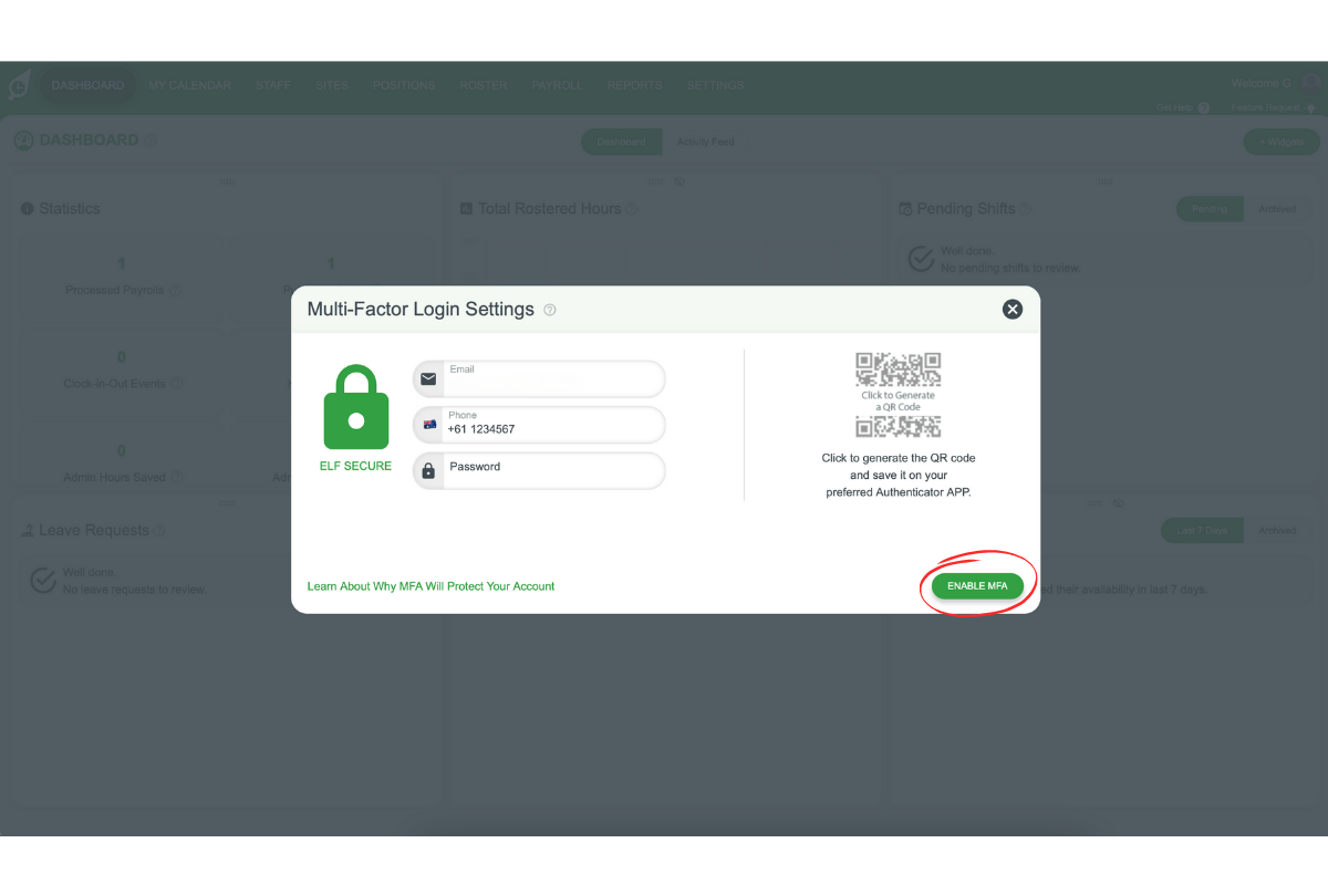 Generating a QR Code for MFA in RosterElf