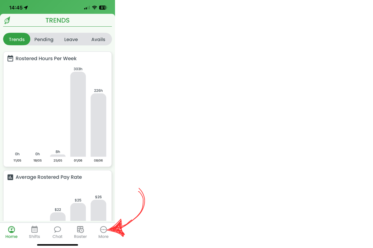 Arrow pointing to the More icon on navigation bar