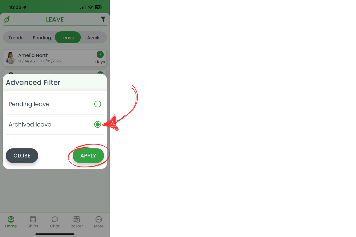 Advanced filter panel with Archived leave selected
