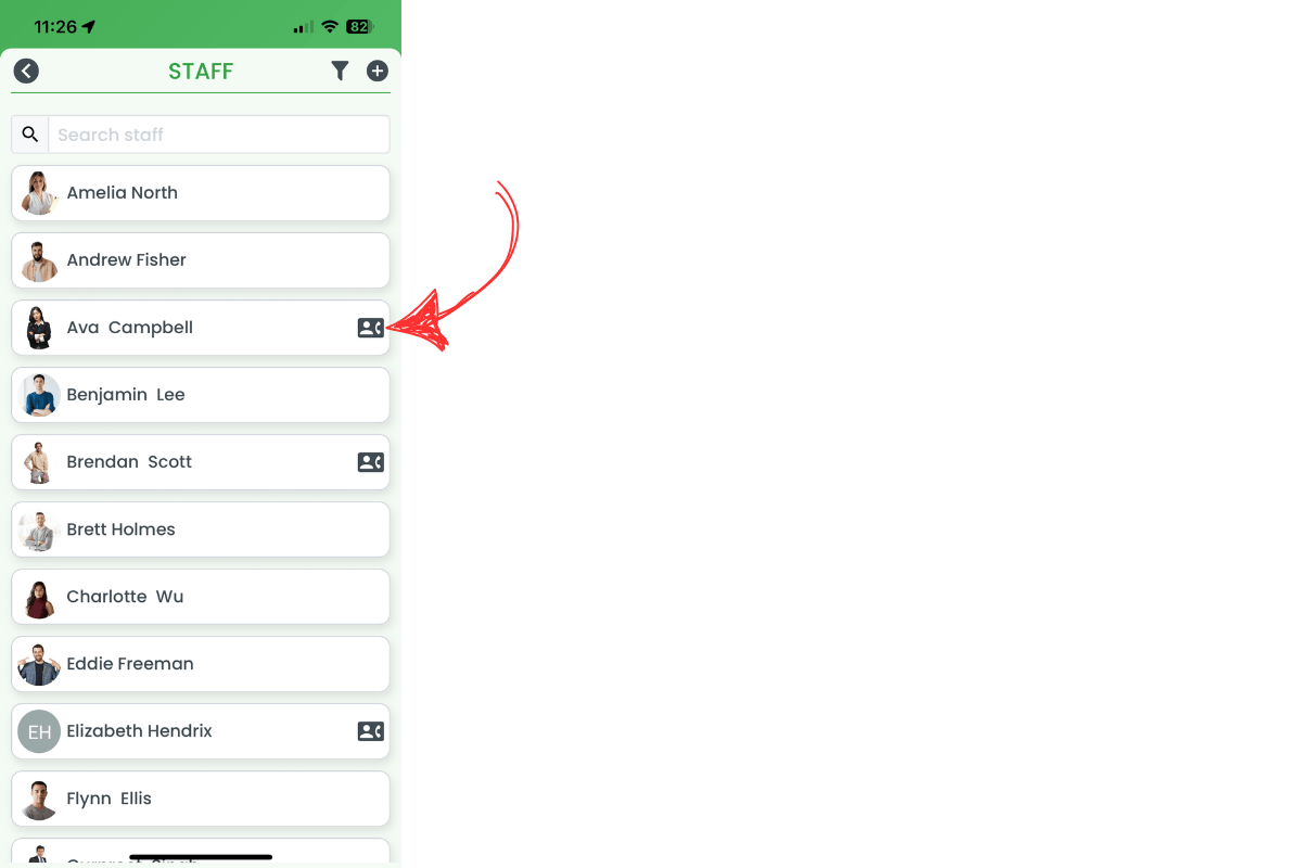 Step 3: Tap the contact icon beside the employee’s name