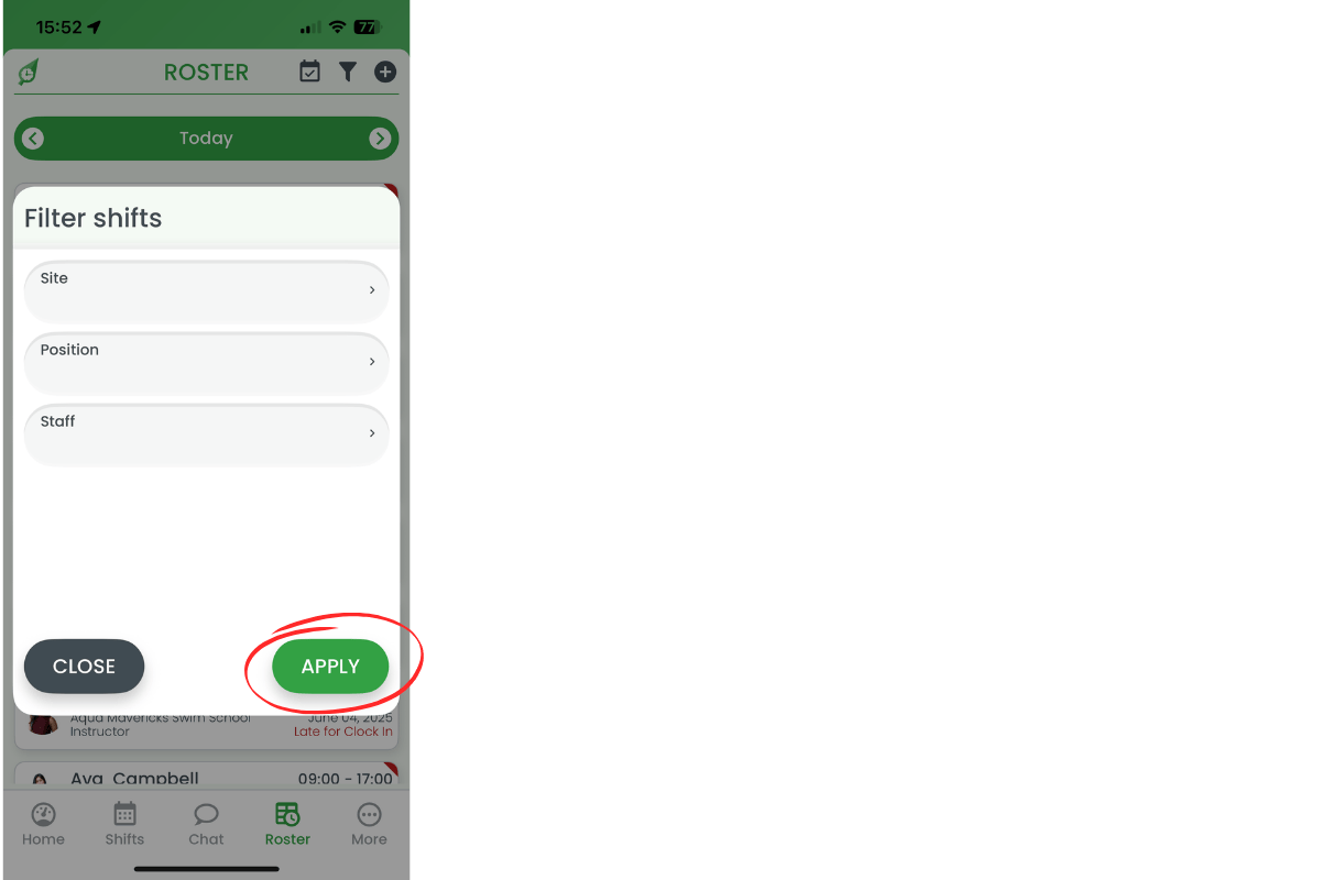 Apply button circled on filter panel